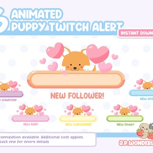 Cute Animated Twitch Alerts (6 Alerts)
