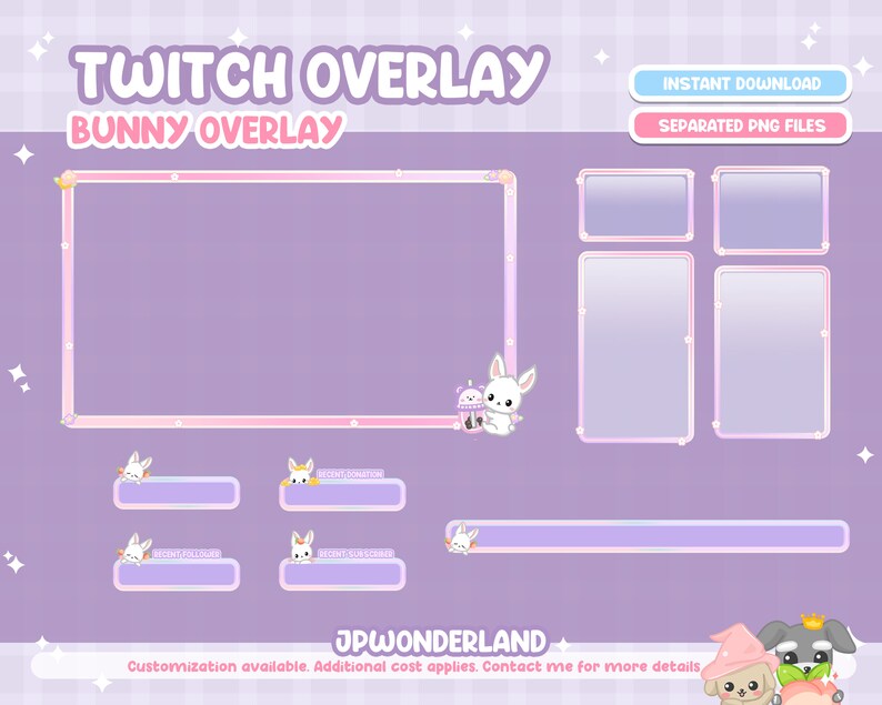 Cute Bunny / Rabbit Twitch Overlay compatible with streamlabs / obs studio / stream elements image 5