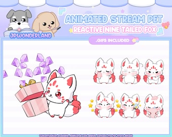 Cute Animated Nine Tailed Fox Stream Pet (All .gif included) | Digital assets | Stream Deco | Twitch Pets animation | Kawaii Kitsune