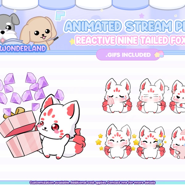 Cute Animated Nine Tailed Fox Stream Pet (All .gif included) | Digital assets | Stream Deco | Twitch Pets animation | Kawaii Kitsune