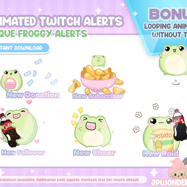 Animated Froggy Twitch Alert Bundle / Stream Alert / Twitch Add-on / Stream Deco / Cute Froggy