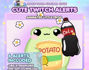 Animated Cute Froggy Twitch Alerts | Kawaii Green Frog with Coke and Chips