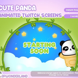 Animierte Panda Twitch Bildschirme - Start in Kürze, Be Right Back, Danke für das Beobachten von Bildschirmen