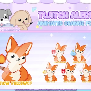 Animated Orange Fox Twitch Alerts / Stream Alert / Fox animation / Cute Red Fox / Wagging Tail