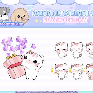 Lindo gato blanco animado para Streaming con 11 expresiones, reacciona a comandos y alertas / Recursos digitales / Stream Deco / Animación de Twitch Pets