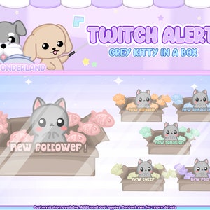 ANIMATED Grey Cat Twitch Alert | Stream Alerts | Kawaii kitty animation