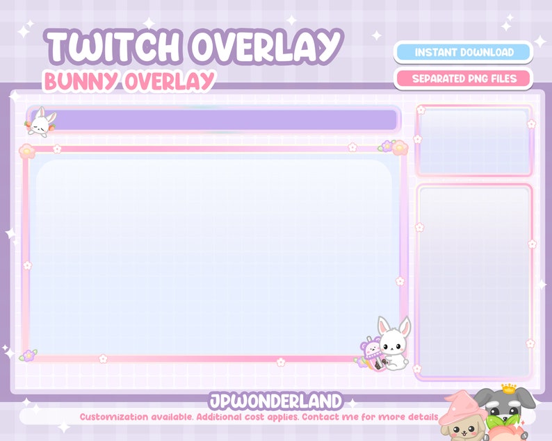 Cute Bunny / Rabbit Twitch Overlay compatible with streamlabs / obs studio / stream elements image 3