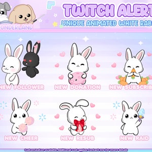 Animierte Kaninchen Twitch Alarme Bündel - Einzigartige Kaninchen Serie | Benachrichtigungen senden | Kawaii Hase