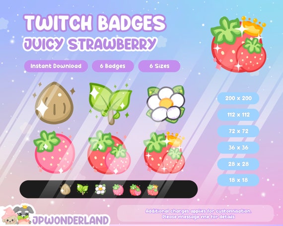 Sweet Strawberry Twitch Badges / Bit Badges / Sub Badges / Stream badges / Twitch Overlay