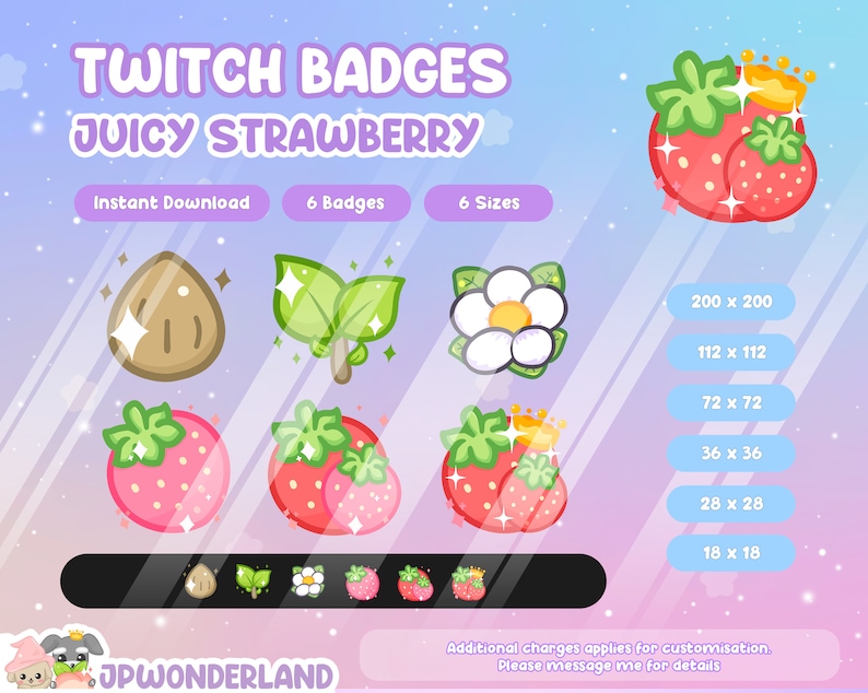 Sweet Strawberry Twitch Badges / Bit Badges / Sub Badges / Stream badges / Twitch Overlay image 1