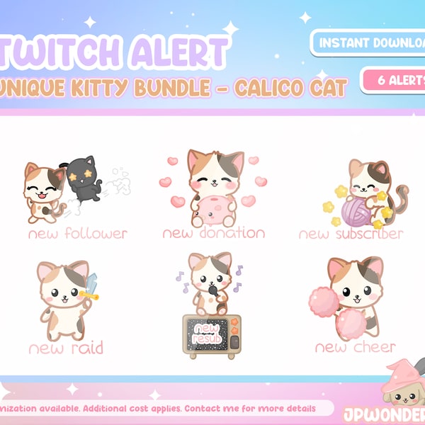 Animated Twitch Alert Bundle - Calico Kitty / Cat Twitch Alerts / Stream alert