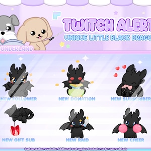 Unieke geanimeerde Twitch-waarschuwingen - Leuke zwarte draak