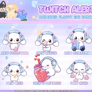 Unique Animated Twitch Alerts - Cute Floppy Ear Bunny/Rabbit