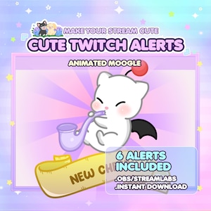 Unique Animated Twitch Alerts - FF Moogle/ FF Chibi / Stream Alert / Kawaii Moogle