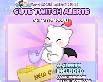 Unique Animated Twitch Alerts - FF Moogle/ FF Chibi / Stream Alert / Kawaii Moogle