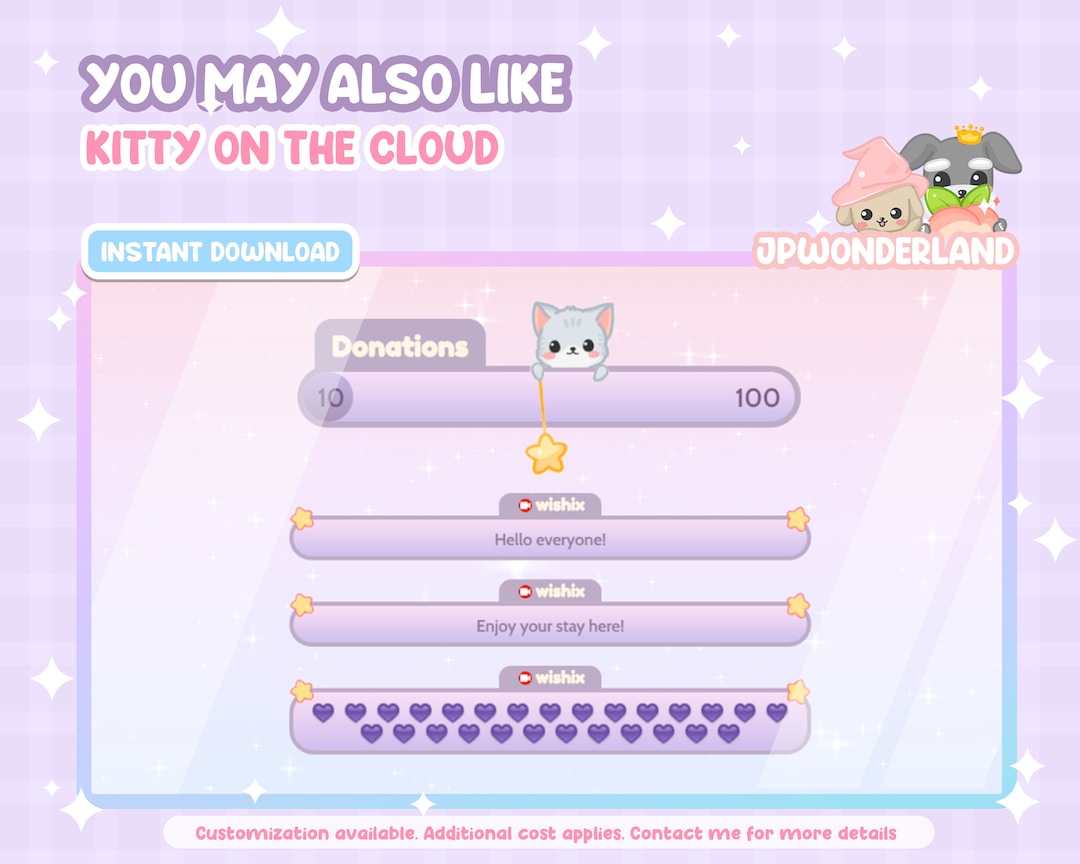 Cute Animated Cat Twitch Goals & Chat Widgets Kitty on the Cloud Series