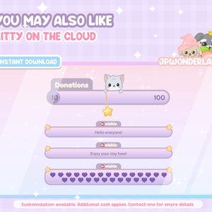 Cute animated Cat Twitch Goals & Chat Widgets - Kitty on the cloud series - Donation/Subscriber/Follower/Bits Goal