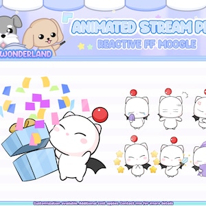 Cute Animated FF Moogle Stream Pet with 11 expressions, reacts to commands and alerts | Digital assets | Stream Deco | Twitch Pets animation