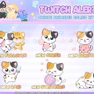 Paquete de alertas de Twitch animadas de gatitos calicó: alertas de Twitch de gatos naranjas / alertas de transmisión / decoración de transmisión