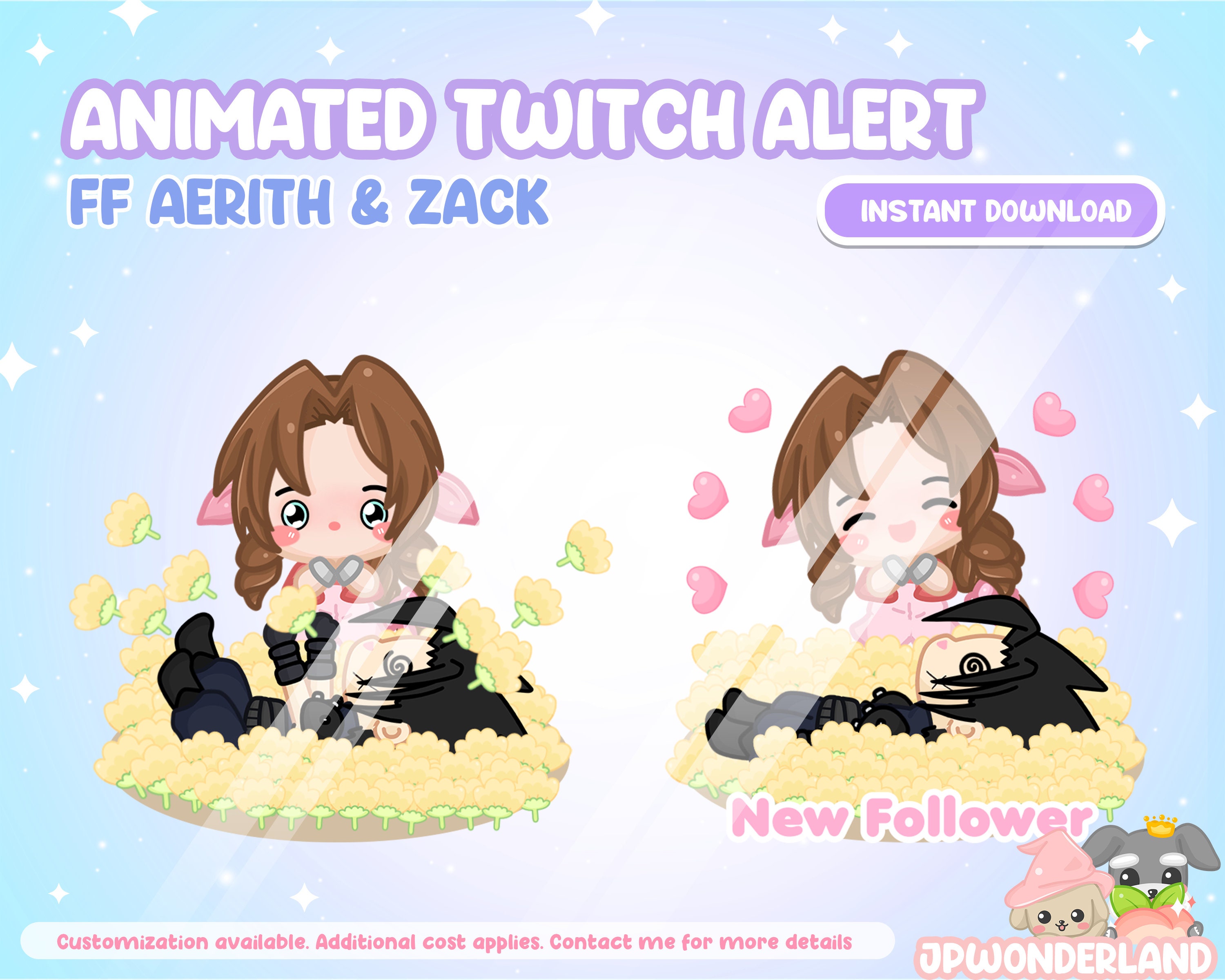 Animated Twitch New Follower Alert - FF7 Zack & Aerith/ FF7 Kawaii ...