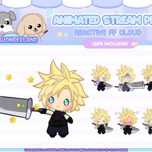 Animated Chibi Cloud Stream Pet, reacts to commands and alerts | Digital assets | Stream Deco | Twitch Pets animation