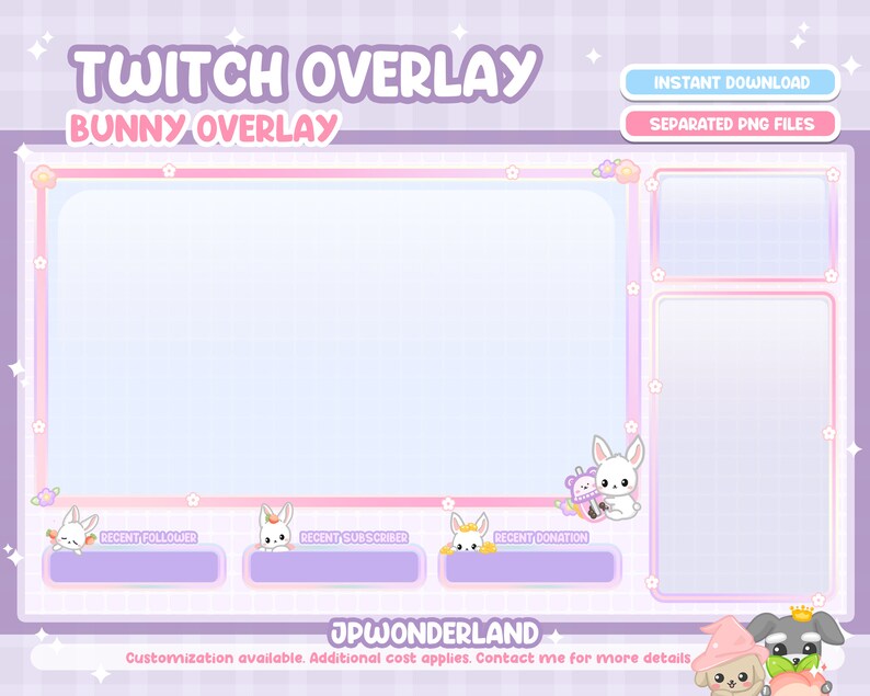 Cute Bunny / Rabbit Twitch Overlay compatible with streamlabs / obs studio / stream elements image 2
