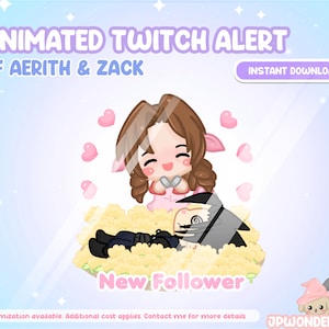 Animated Twitch New Follower Alert - FF7 Zack & Aerith/ FF7 Kawaii Chibi/ Stream Alert
