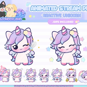 Schattige geanimeerde Unicorn Stream Pet, reageert op opdrachten en waarschuwingen | Digitale items | Stream-deco | Twitch Pets-animatie
