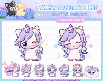 Cute Animated Unicorn Stream Pet, reacts to commands and alerts | Digital assets | Stream Deco | Twitch Pets animation