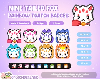 Cute Nine Tailed Fox (Rainbow) / Gumiho / Kumiho Twitch Badge / Bit Badges / Discord