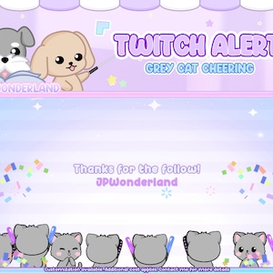 Full-Screen Twitch Alerts - Cute Grey Kitty / Cat Twitch Alerts | Cat stream alerts | Cute Cat animations | Stream Deco