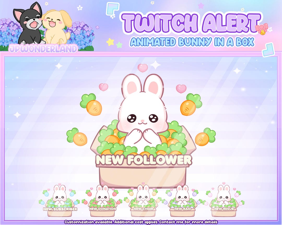 White Rabbit Alert Animated White Bunny in a Box Twitch Alerts | Rabbit Loves Carrot Alert ...