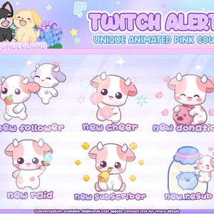 Paquete de alertas animadas de Twitch: alertas de Twitch de Pink Cow