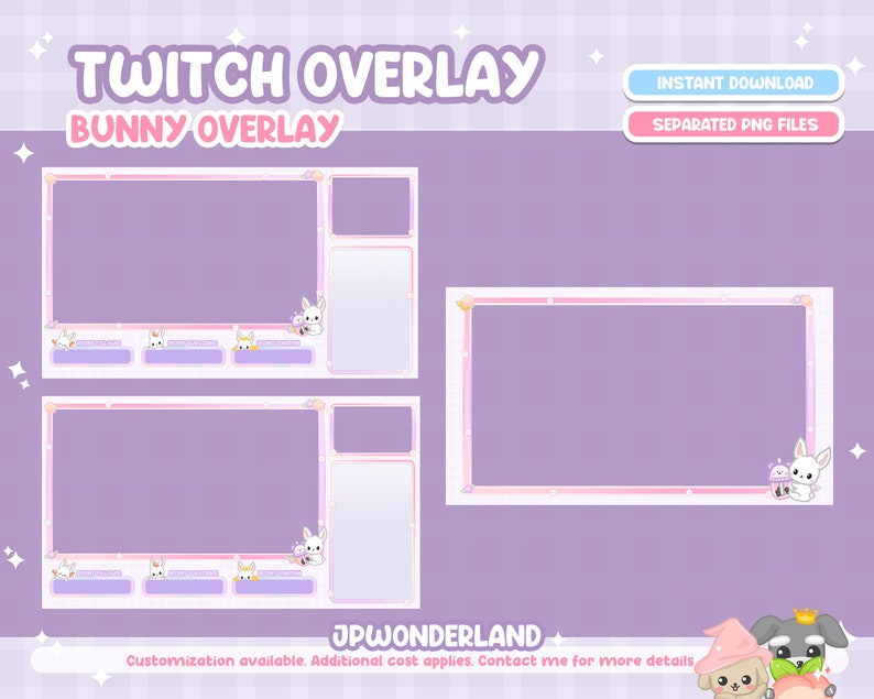 Cute Bunny / Rabbit Twitch Overlay compatible with streamlabs / obs studio / stream elements image 4