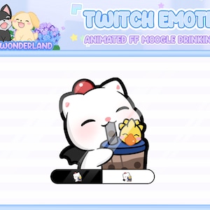 Animiertes FF Moogle Twitch Emote - Mogry Trink Boba / Twitch Overlay / Stream Emote / Discord Emotes