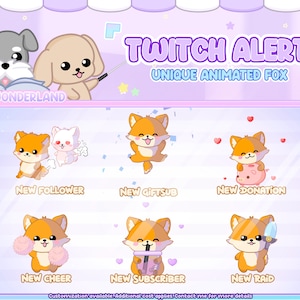 Animated Unique Twitch Alert Bundle - Cute Fox Twitch alerts with SFX / Animated stream alerts / Fox animation / Alerts package