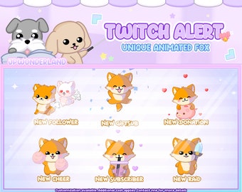 Animated Unique Twitch Alert Bundle - Cute Fox Twitch alerts with SFX / Animated stream alerts / Fox animation / Alerts package