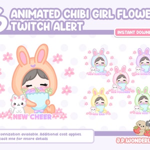 Alertas animados de garota Chibi com flores Twitch / alertas de transmissão
