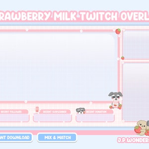 Leuke Strawberry Milk Twitch Overlay compatibel met streamlabs / obs studio / stream-elementen