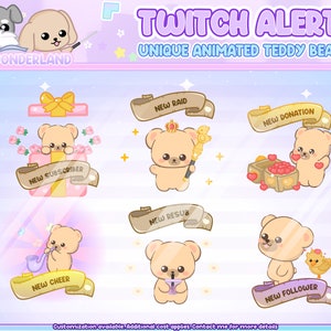 Unique Animated Twitch Alerts - Cute Brown Teddy Bear Twitch Alerts / Stream Alert / Kawaii Moogle