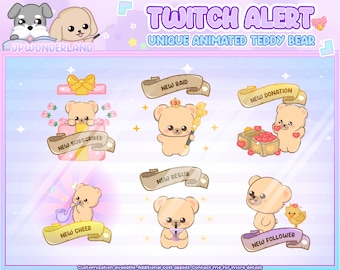 Unique Animated Twitch Alerts - Cute Brown Teddy Bear Twitch Alerts / Stream Alert / Kawaii Moogle
