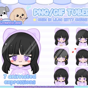 Cute Kitty Onesie Chibi PNGTuber / PNG GIF Tuber / Animated Girl GIFTuber  / Cute Stream / Boba Tea / Cat Onesie Chibi / Animation