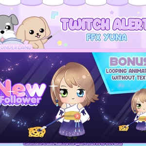 Animated Twitch Alerts With SFX- FFX Yuna/ FF Chibi / Stream Add-on / Twitch Decorations