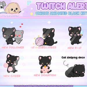 Unique Animated Twitch Alert Bundle - Black Kitty / Cat Twitch Alerts | Cat stream alerts | Cute Cat animations | Stream Deco