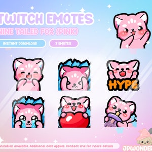 Cute Nine Tailed Fox Twitch Emotes (Pink) / Kumiho Twitch Alert / Gumiho Twitch/Discord
