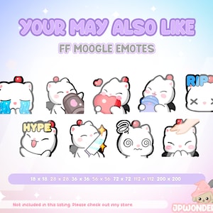May include: A set of nine white cartoon animal emoticons with different expressions. The emoticons are in various sizes, ranging from 18 x 18 pixels to 200 x 200 pixels. The emoticons include a crying face, a face holding a bottle, a face holding a heart, a face holding a bottle, a face with an X on its eyes, a face with the word "HYPE" above it, a face holding a sword, a face with a spiral above it, and a face with a hand on its head.