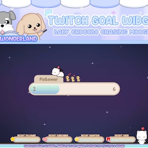 Cute Animated FF Baby Chocobo chasing Moogle Twitch Goal Widgets - Donation/Subscriber/Follower/Bits Goal