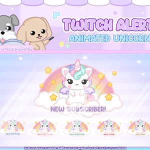 Geanimeerde twitchmeldingen met schattige eenhoorn | Streammeldingen