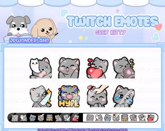 Grijze kat / Kitty Twitch-emotes / Twitch-overlay / Stream-emote / Discord-emotes