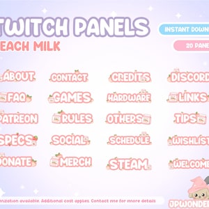 Peach Milk twitch Panels / Stream Panel / Twitch Overlay / Twitch Emotes / Pastel / Schattig Fruit